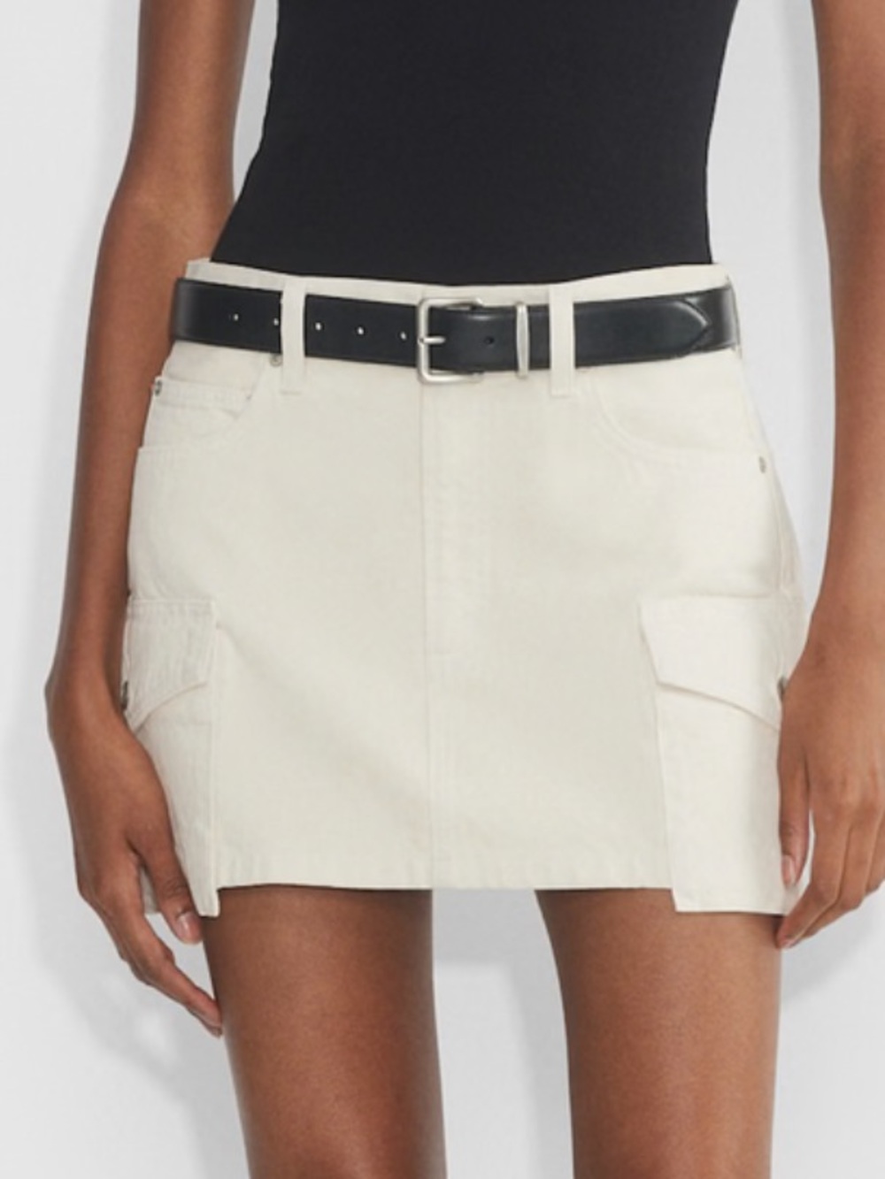 Denim Forum Cream Cargo Mini Skirt
